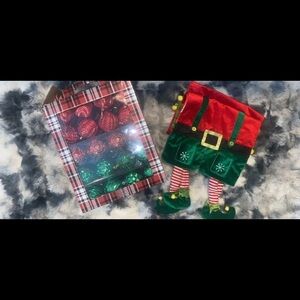 Festive Elf Stocking with Ornament Set
